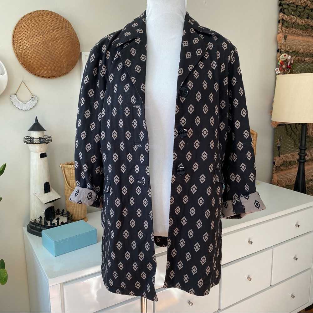 Sigrid Olsen Black Blazer with Cream Diamond Motif